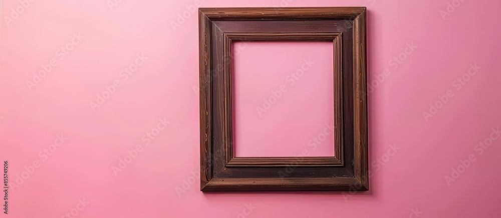 Poster dark brown natural wooden picture frame, isolated on pastel background. with copy space image. place