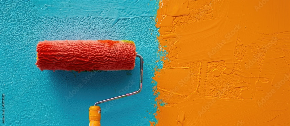 Poster Close up of a color paint roller. with copy space image. Place for adding text or design