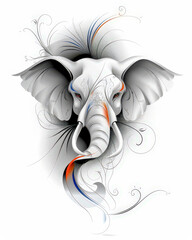 Obraz premium Neo-Surrealist Abstract Art: Intricately Designed Elephant Portrait with Vibrant Color Accents, Combining Natural Grace with Modern Artistic Expression for a Unique Visual Experience Wallpaper Digital
