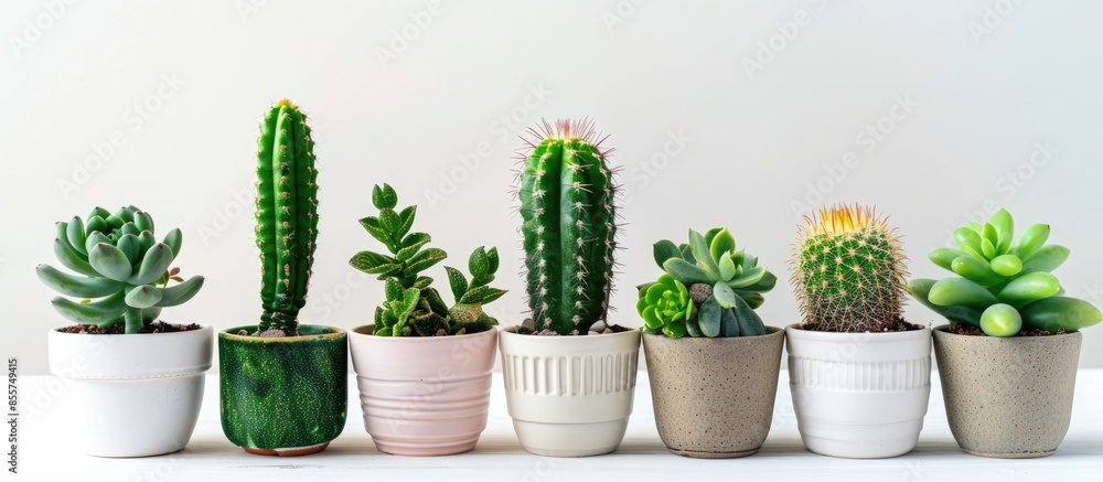 Aufkleber various type of cactus in small pot for home decoration. with copy space image. Place for adding text or design