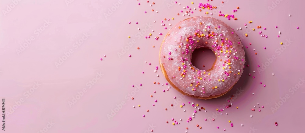 Poster donut on pastel background food isolated chocolate. with copy space image. place for adding text or 