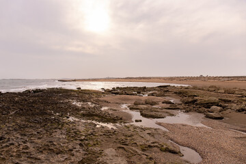 Beautiful rocky shore of the Caspian Sea.