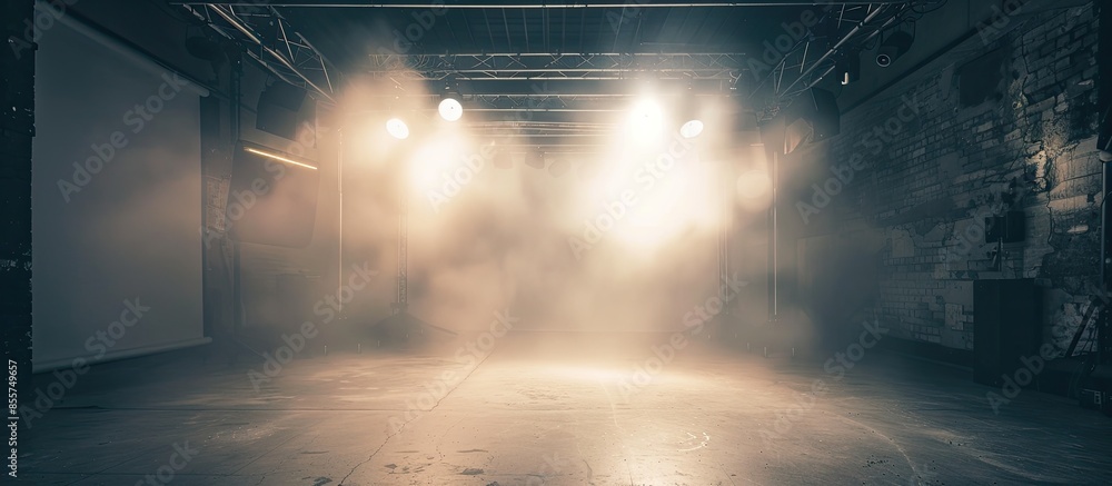 Poster Photo studio with lightning equipment. Copy space image. Place for adding text or design