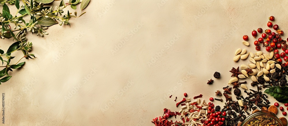 Poster chinese herbal medicines on pastel background isolated. with copy space image. place for adding text