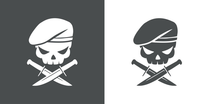 S&iacute;mbolo de las fuerzas especiales. Logo con calavera con boina militar con cuchillos de combate cruzados