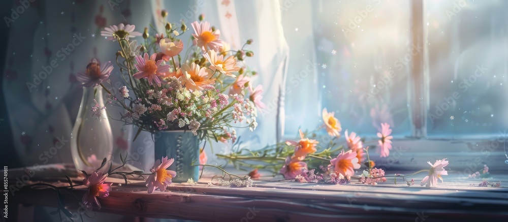 Aufkleber Flowers on a table in a living house. with copy space image. Place for adding text or design
