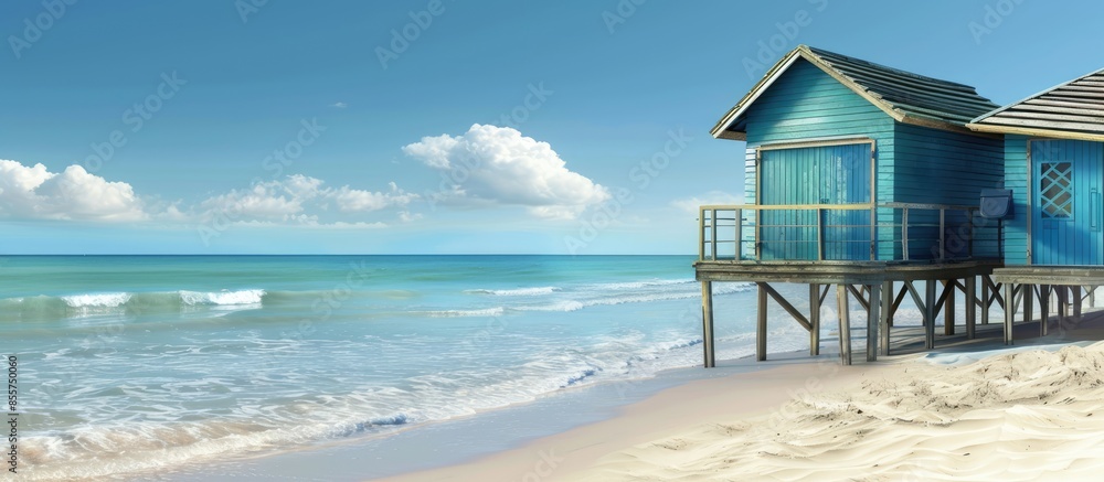 Aufkleber cottages in the beach with beutiful wood infrastructure. with copy space image. place for adding tex