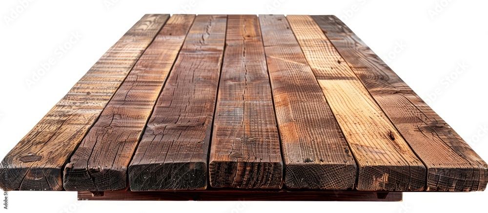 Poster Empty rustic wood table isolated on white background with copy space for product. clipping path