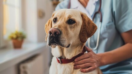 Caring veterinary conducting health check on dog for optimal wellness and pet care