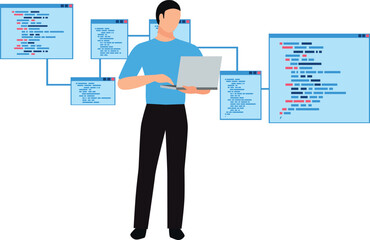 Fototapeta premium The boy is working on his laptop.