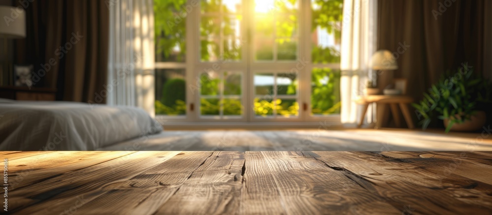 Aufkleber Table Top And Blur Bedroom of The Background. with copy space image. Place for adding text or design