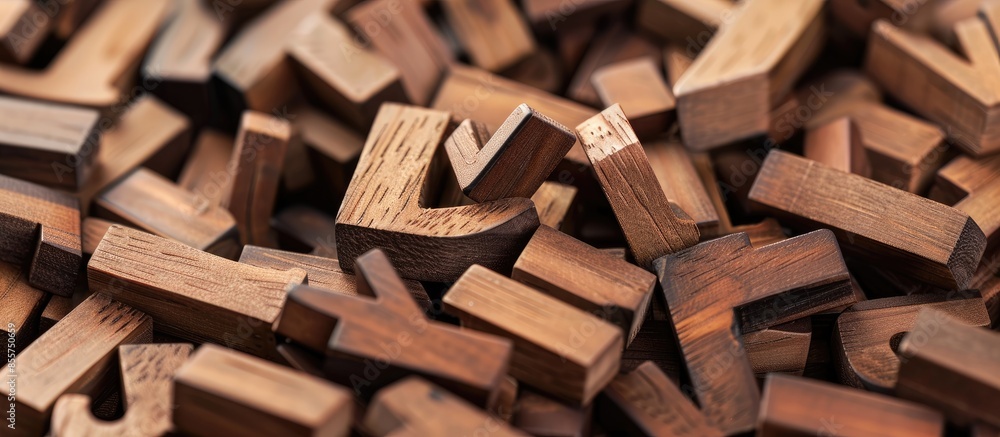 Poster pile of wooden letters in same size blocks. with copy space image. place for adding text or design