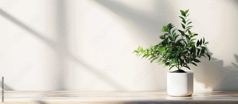 Poster green plant in pot on table. with copy space image. place for adding text or design
