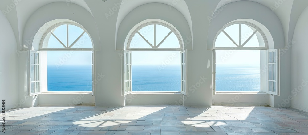 Poster Greek style windows   with curve road view. with copy space image. Place for adding text or design