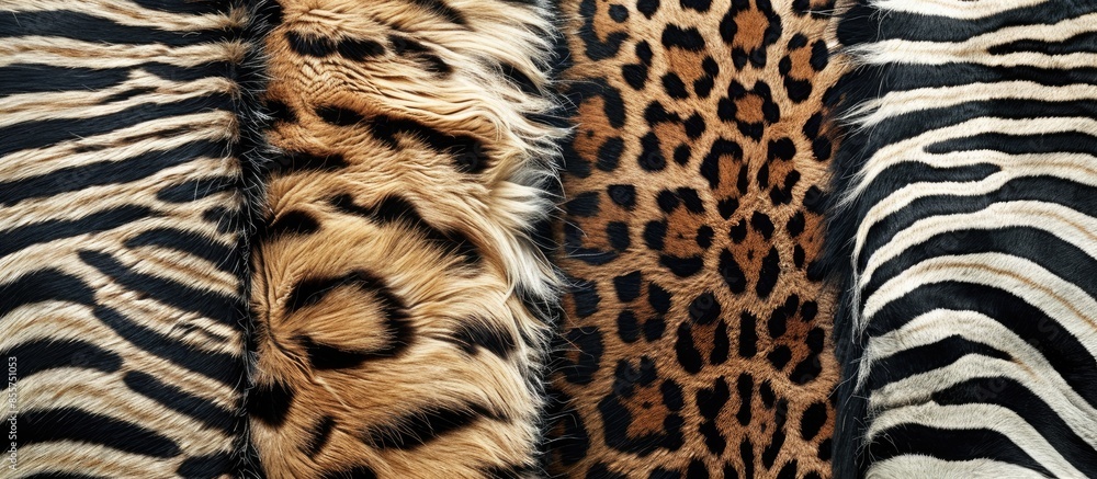 Poster Seamless mixed animal print, leopard texture, zebra texture and snake texture, African animal pattern. Copy space image. Place for adding text or design