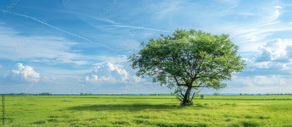 Poster Ornamental tree on a bright day. with copy space image. Place for adding text or design