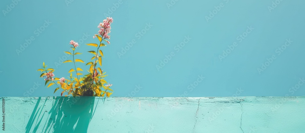 Poster flowering plant in daylight on roof top. with copy space image. place for adding text or design