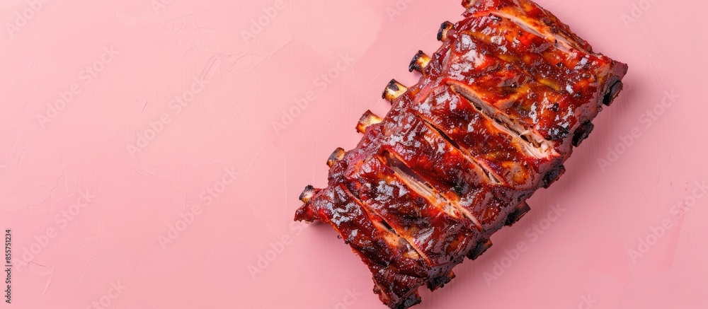 Poster smoked ribs, isolated on pastel background. high resolution image. with copy space image. place for 