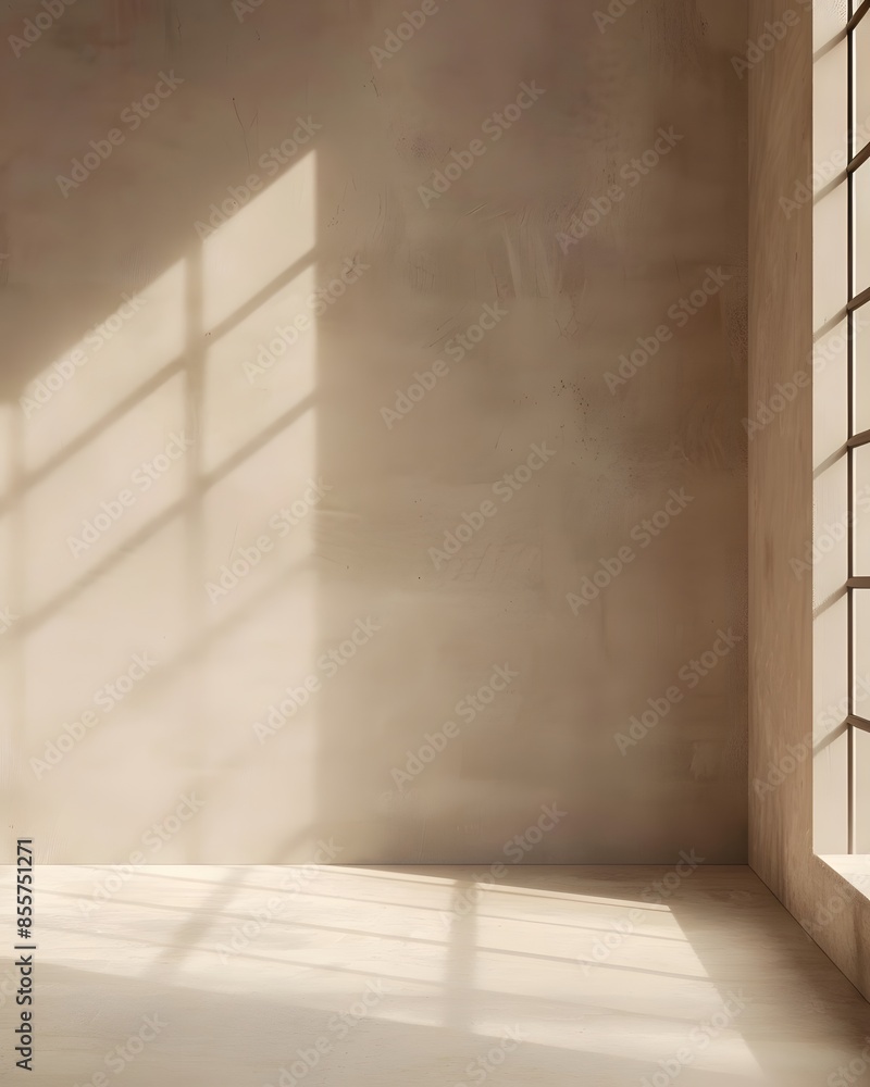 Poster 3d rendering of an empty room with beige wall and floor background for product displays or branding 