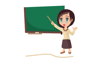 The teacher is near the blackboard, teacher teaching.