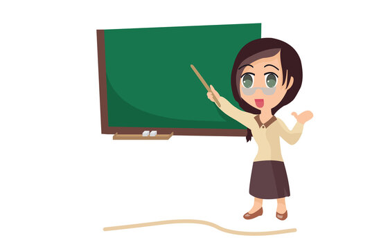 The teacher is near the blackboard, teacher teaching.
