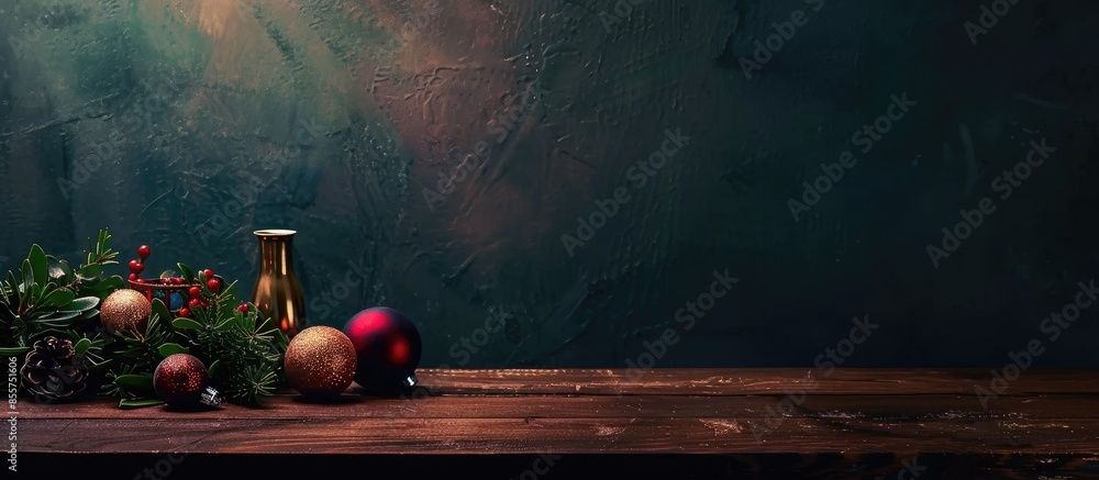 Poster Christmas table with space for advertising product or text. with copy space image. Place for adding text or design