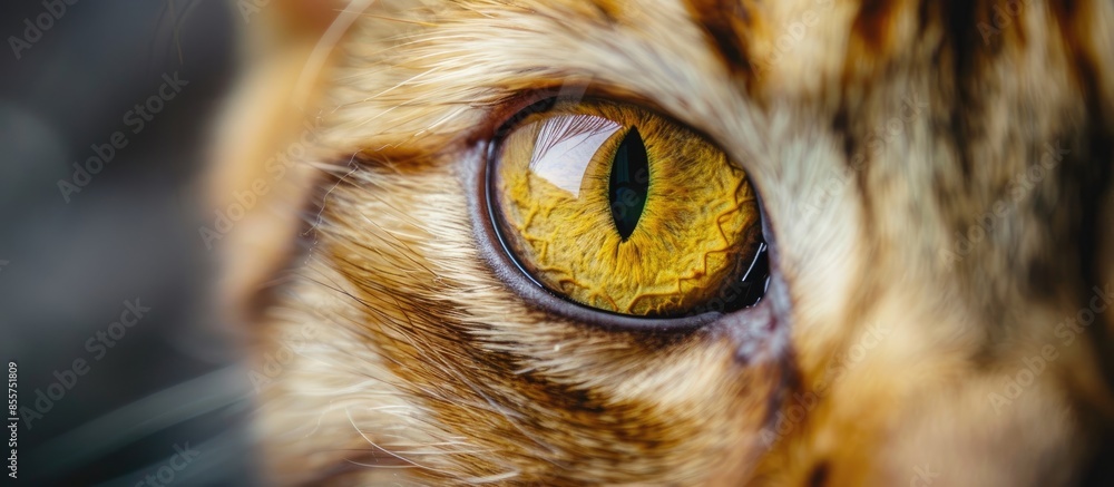 Poster yellow eye of a domestic cat, close-up. with copy space image. place for adding text or design
