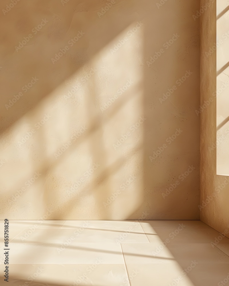 Poster 3d rendering of an empty room with beige wall and floor background for product displays or branding 