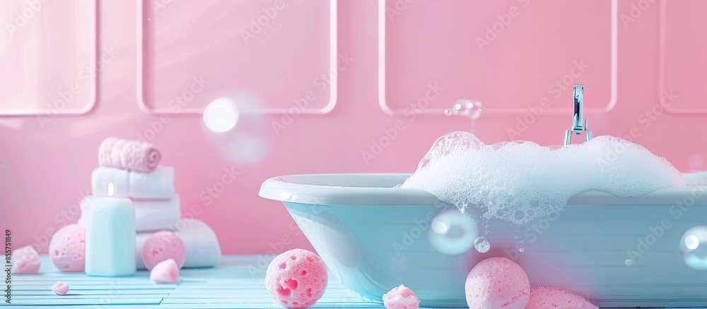Aufkleber Foam in the bath pastel background    Design. with copy space image. Place for adding text or design