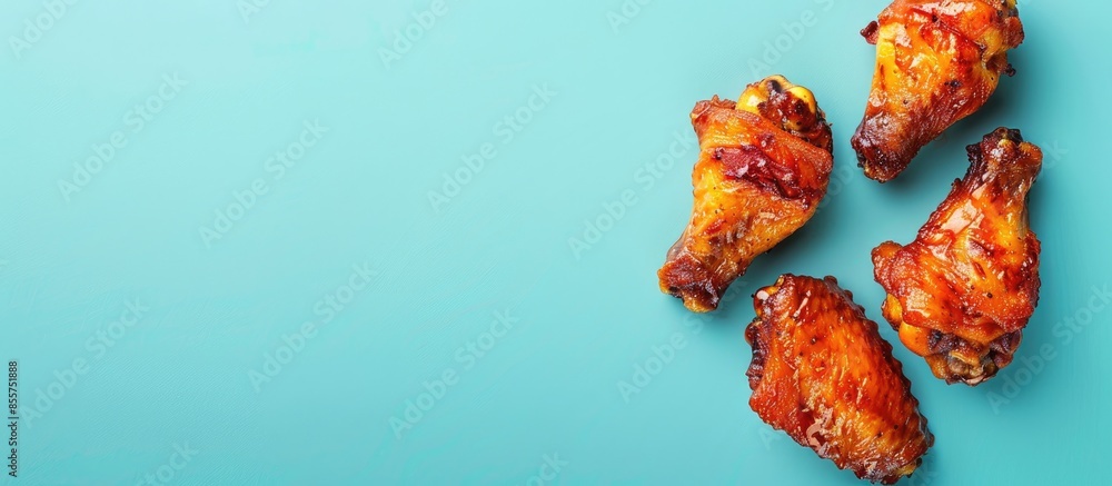Poster baked chicken wing isolated on pastel background food. with copy space image. place for adding text 