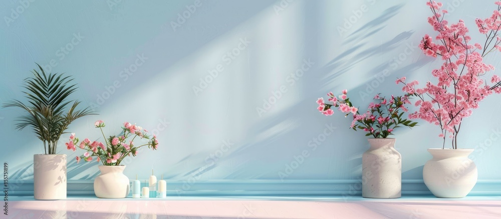 Poster Nice studio with a gentle pastel spring decor. with copy space image. Place for adding text or design