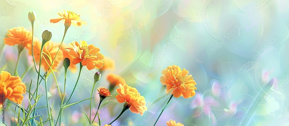 Aufkleber marigold in the garden pastel background flower summer. with copy space image. place for adding text