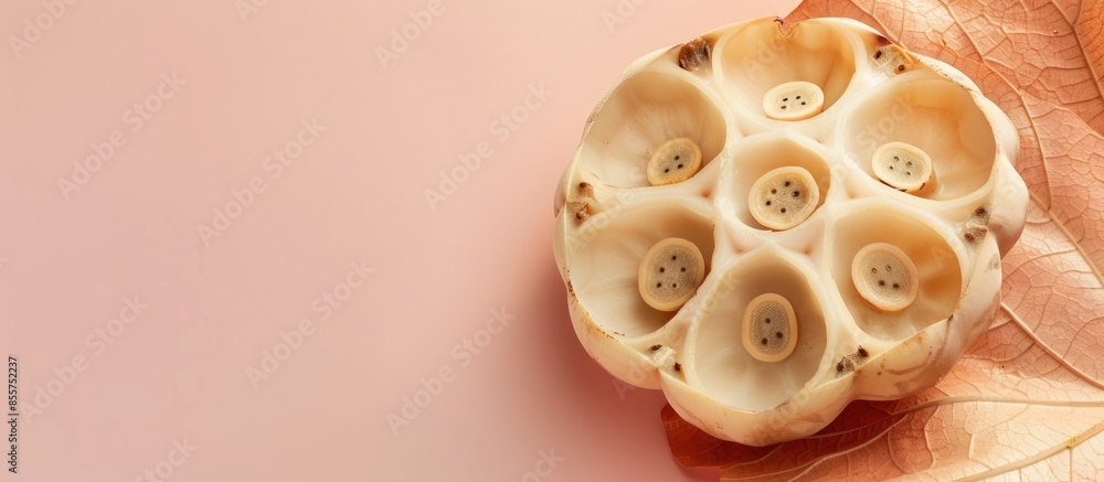 Aufkleber fresh lotus root Isolated on pastel background  Food. with copy space image. Place for adding text or design