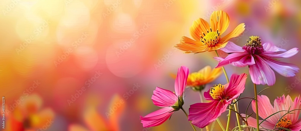 Poster colorful flowers with colorful backgrounds as well, love concept, templates for design. with copy sp