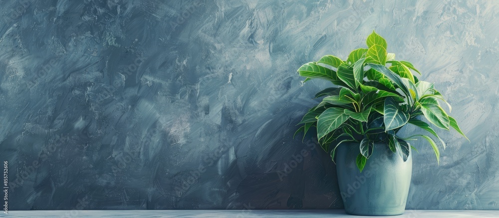 Poster green plant in pot on table. with copy space image. place for adding text or design