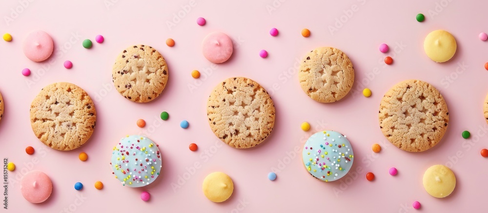 Poster cookies isolated on pastel background with clipping path. with copy space image. place for adding te