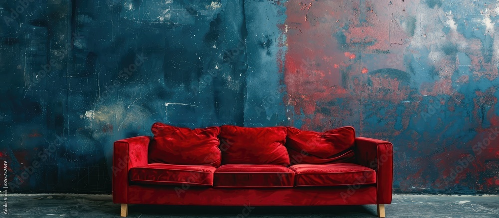 Poster red sofa. with copy space image. Place for adding text or design