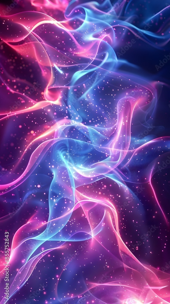Poster captivating neon light patterns on a vivid dark background ideal for modern tech and product present