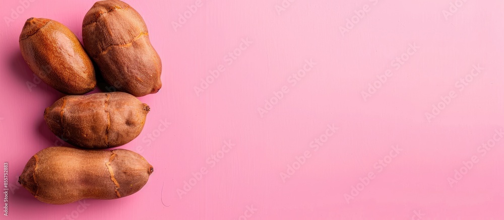 Poster tamarind fruit on pastel background food isolated. with copy space image. place for adding text or d