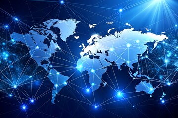 abstract world map concept of global network and connectivity international data transfer and cyber technology  