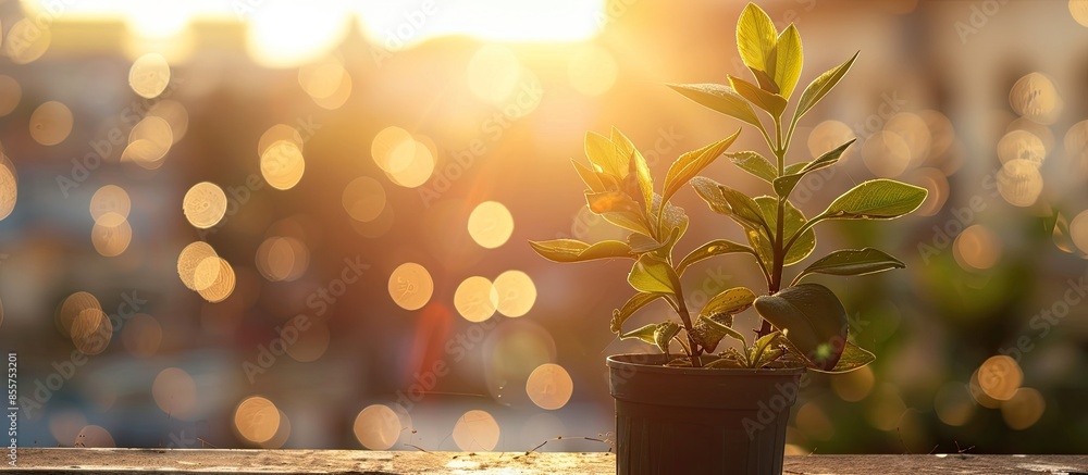 Poster Flowering Plant in Daylight on Roof Top. with copy space image. Place for adding text or design