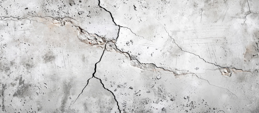 Poster cracked concrete floor cement wall broken at the outside effect with earthquake. with copy space ima