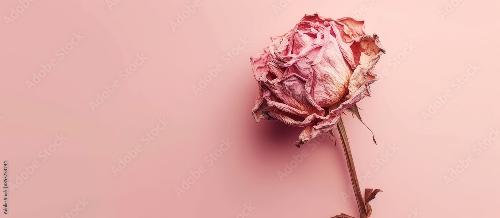 Poster dried rose on pastel background flower wedding isolated. with copy space image. place for adding tex