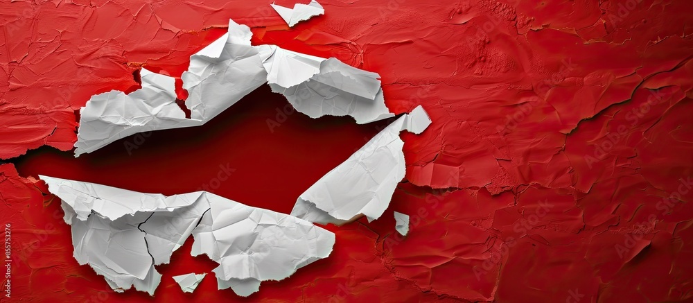 Poster Crowdfunding is written on a red background that is centered on a torn white paper. Copy space image. Place for adding text or design