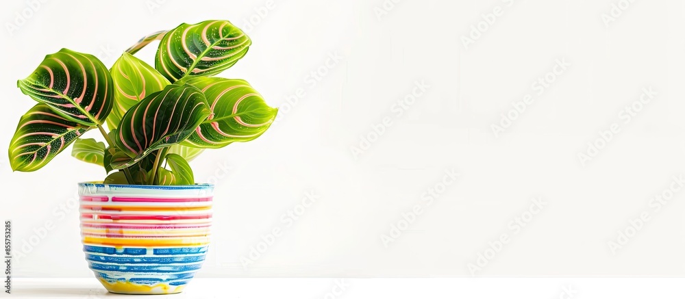 Aufkleber Gorgeous houseplant Maranta in a colorful pot isolated on white background. with copy space image. Place for adding text or design