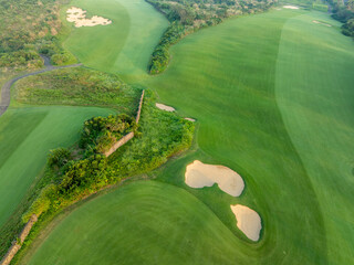 Aerial view of tropical golf course