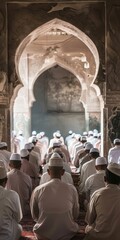 Fototapeta premium Authentic representation of a Muslim community coming together for Eid prayers