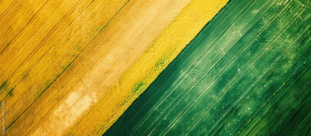 Fototapete abstract geometric shapes of agricultural parcels of different crops in yellow and green colors. aer