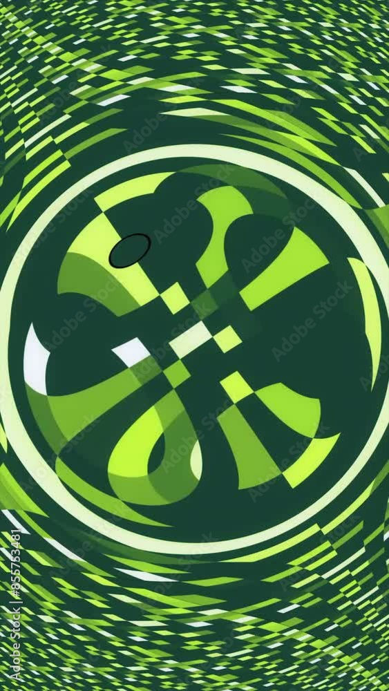 Poster abstract green circle with distortion of time and space. media. spinning sphere and particles. verti