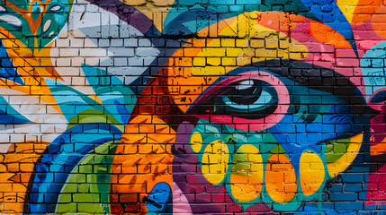 Fototapeta premium A colorful mural of a face with a large eye